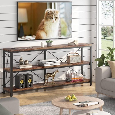 Hommoo 70.9" Console Table, 3-Tier Sofa Table with Metal Frame