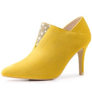 Allegra K Women's Pointy Toe Rhinestones Pull on Stiletto Heel Ankle Booties - 1 of 4