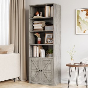 71" Bookcase, Industrial BookShelves with Doors, Farmhouse Bookcase with Storage Shelves, Home Storage Cabinet for Living Room, Bedroom, Office - 1 of 4