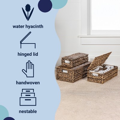 Brown Handwoven Seagrass Rectangular Storage Baskets Set of 3