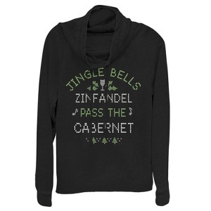 CHIN UP Christmas Wine Song Cowl Neck Sweatshirt - 1 of 3