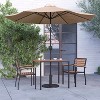 Merrick Lane Five Piece Faux Teak Patio Dining Set Includes Table, Two Club Chairs, 9' Patio Umbrella and Base - 2 of 4