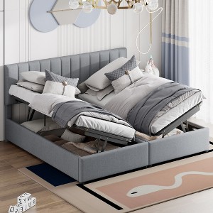NicBex Twin/King Size Linen Tufted Upholstered Platform Bed Frame with Lift Up Storage,Wood Slats Support,No Box Spring Needed,Easy Assembly - 1 of 4