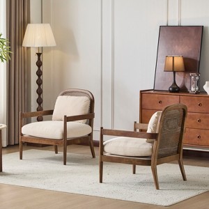 Christopher Knight Home Zuka Mid-Century Modern Rattan Wooden Chair with Cushions (Set of 2) - 1 of 4