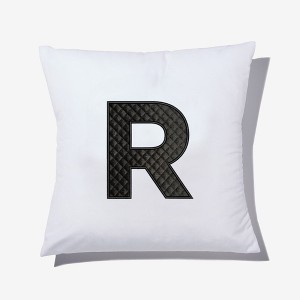 Personalization Mall Black Quilted Velour Initial Embroidered Applique Throw Pillow - 1 of 4