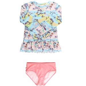RuffleButts Girls UPF50+ Sun Protected Scallop Hem Long Sleeve Rash Guard Bikini - 1 of 4