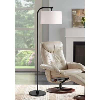 Serra Matte Black Arc Floor Lamp with White Fabric Shade