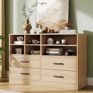 4 Drawers Dresser with 6 Open Cubbies, Modern Chest of Drawers, Adjustable Shelves, for Living Room,Hallway - 1 of 4