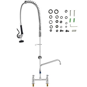 VEVOR Industrial Sink Faucet, 44" Tall, 8" Install Space, 12" Rotating Spout, Surface Mount, Brass-Made with Extendable Sprayer, Silver - 1 of 4
