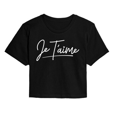 Women's Instant Message Je T'aime Cropped Graphic T-Shirt - Black