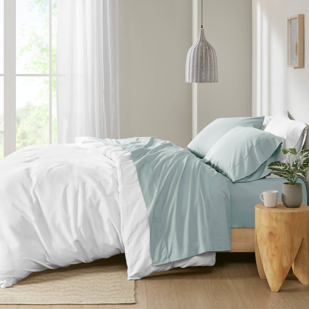 Photos - Bed Linen Full 200 Thread Count Cotton Peached Percale Sheet Set Aqua