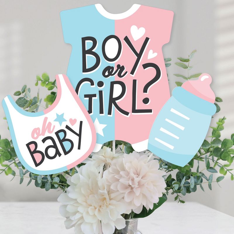 Big Dot of Happiness Baby Gender Reveal - Team Boy or Girl Party Centerpiece Sticks - Table Toppers - Set of 15, 1 of 8