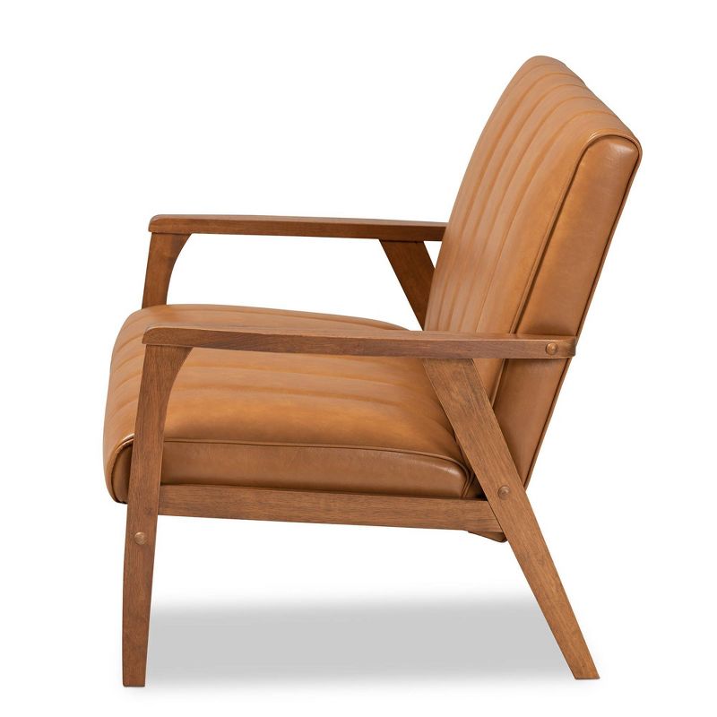 Nikko Mid-Century Faux Leather Upholstered Wood Loveseat Walnut/Brown - Baxton Studio, 4 of 10