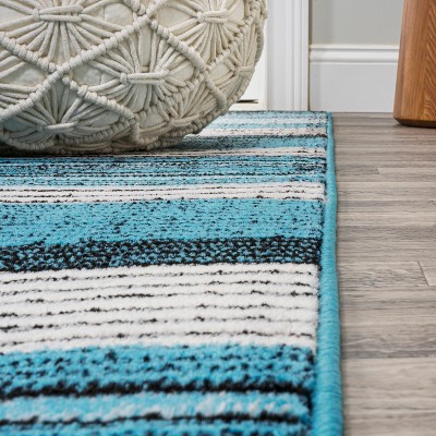 Coastal Charm Blue Stripe Synthetic 3' x 5' Area Rug