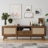 GlasFlength TV Stands and Consoles Rattan TV Stan Wood TV Stand Mid Century Modern TV Stand TV Media Console for Living Room, Brown, 64"*19"*5" - 3 of 4