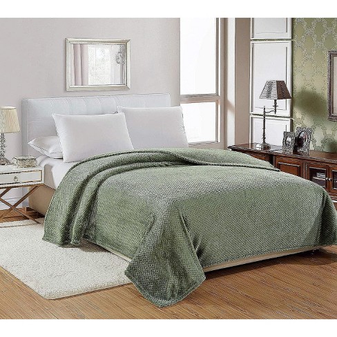 Fluffy Mink Fleece Throw Blanket- Sage Green