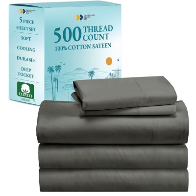 Luxury 500 Thread Count Bed Sheets Set - 100% Cotton Sateen Sheets Set, Soft, Cool & Breathable, Deep Pocket by California Design Den