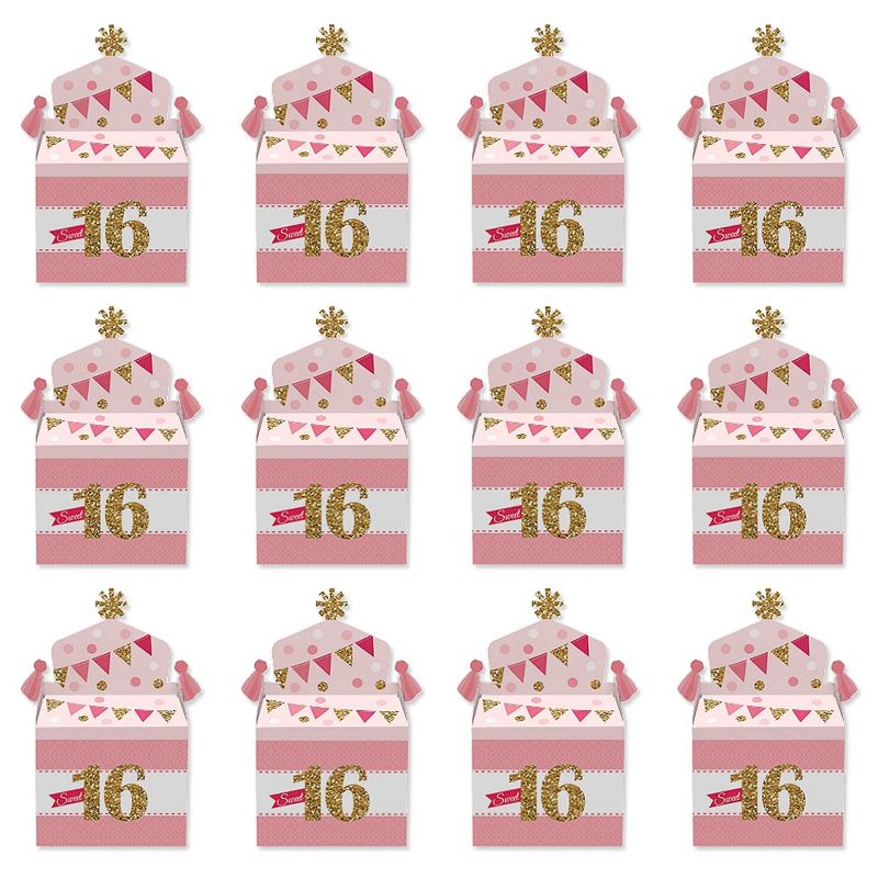 Big Dot of Happiness Sweet 16 - Treat Box Party Favors - 16th Birthday Party Goodie Gable Boxes - Set of 12, 5 of 9