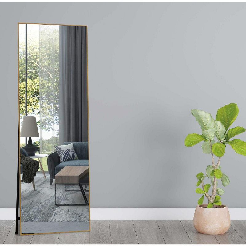 Bowen 65" x 22" Oversized Rectangle Aluminum Frame Wall-Mounted Full Length Mirrors-The Pop Home, 1 of 9