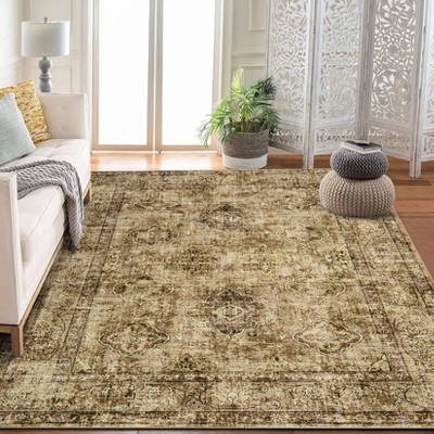 Vintage Oriental Rhombus Printed Rug- Retro Distressed Tone ,Low-Pile,Washable,Non-Slip,Rugs for Living Room,Bedroom, Kitchen