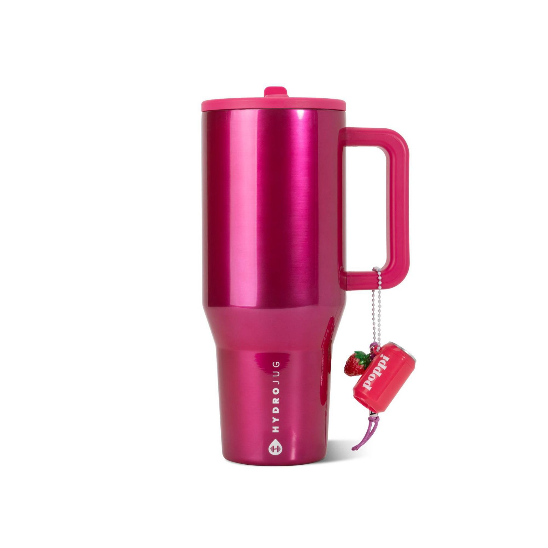 HydroJug x Poppi 40 fl oz Stainless Steel Straw Tumbler Pink Chrome