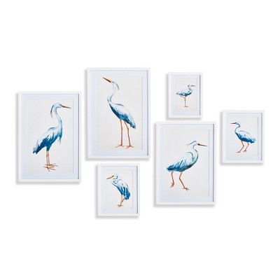 Plum & Post 16.5"W x 0.75"D x 23.5"H and 15.75 x 0.75 x 21.75 and 11 x 0.75 x 13.75 and 9 x .75 x 11.75 Blue Heron Gallery Framed Wall Art Set of 6