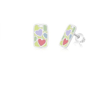 Chanteur Hypoallergenic Kids Jewelry Accessories Hearts Enamel White Gold Palladium Plating Stud Earrings Surgical Titanium Posts - 1 of 1