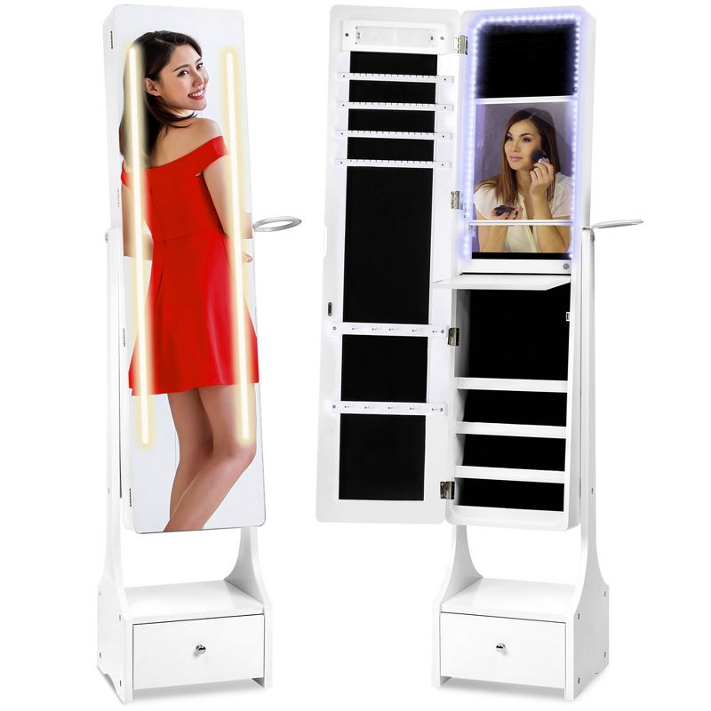 Best Choice Products Full Length LED Mirrored Jewelry Storage Organizer Cabinet w/ Interior & Exterior Lights, 1 of 9