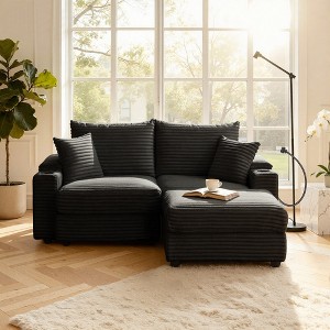 MYINDA 2-Seater Sectional Couch with Ottoman- Corduroy Sofa Chair with Storage Armrests, USB and Phone Holder - 1 of 4