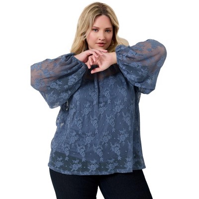 June + Vie by Roaman's Women's Plus Size Smocked Mockneck Blouse