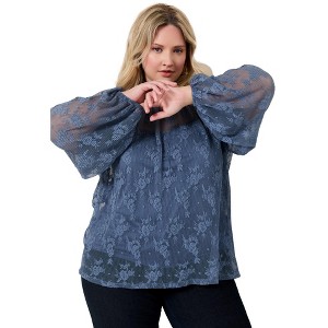 June + Vie by Roaman's Women's Plus Size Smocked Mockneck Blouse - 1 of 4