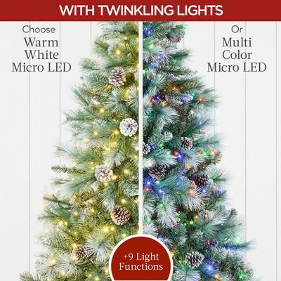 7.5ft Frosted Pine Christmas Tree with Multicolor LED Lights
