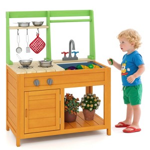 Costway Mud Kitchen for Kids with Realistic Stoves Faucet Sink Oven & Cookware Accessories - 1 of 4