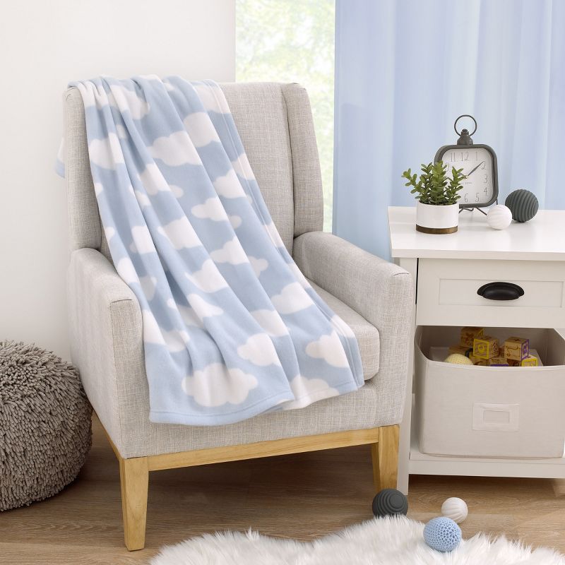 Everything Kids Light Blue and White Cloud Super Soft Toddler Blanket, 3 of 6