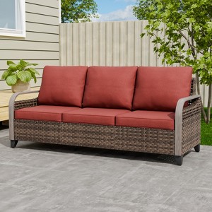 EAGLE PEAK Wicker Outdoor Patio Sofa Patio Furniture Loveseat, 3 Seat Couch - 1 of 4