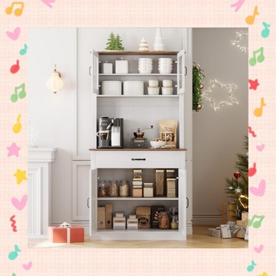 Garvee Kitchen Food Cabinet with Microwave Oven Holder – 71 Inch (Approx. 180.5 cm) Freestanding Tall Kitchen Cabinet with Doors