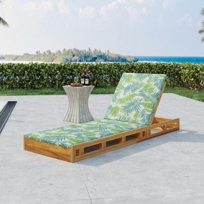 VisioGear Lounge Chaise Set with Headrest and Leaf Coconut & 2 Inch Thick Lounge Cushions for Poolside, Patio, Green Leaf&Teak, 79"*28.75"*34"