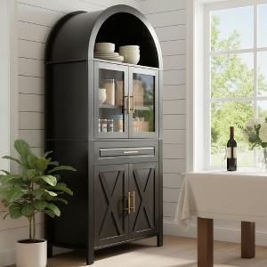 KTMBDW 71" Tall Arched Kitchen Pantry Cabinet with Glass Door and Adjustable Shelves & Barn Door Design for Kitchen, Living Room and Dining Room - 1 of 4