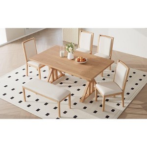NicBex Dining Table Set for 6 Kitchen Table Wood Dining Table Set with Trestle Legs 4 Upholstered Dining Chairs and Bench for Dining Room - 1 of 4
