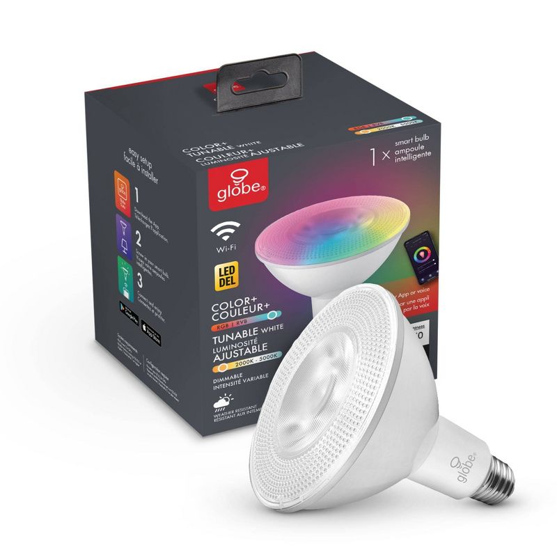 Smart 90W Equivalent White LED Wi-Fi Enabled Voice Activated PAR38 E26 Frosted Light Bulb, 1 of 9