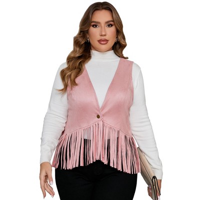 Whizmax Women's Plus Size Fringe Vest Faux Suede Rivets Sleeveless Tassel Jacket