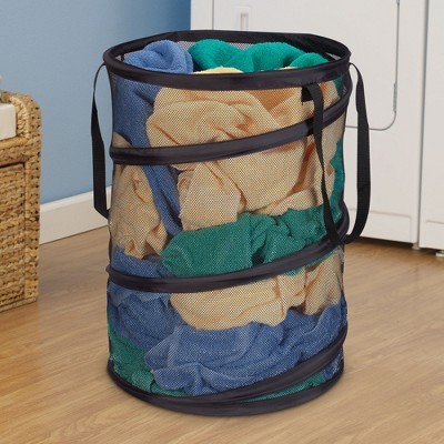Black Collapsible Mesh Laundry Hamper with Steel Frame