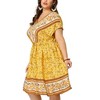 Women's Plus Size Boho Floral V Neck Drop Shoulder Drawstring Waist A Line Dresses - Agnes Orinda - 2 of 4
