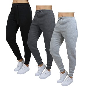 Blue Ice Women's Loose  Fit Heavyweight Classic Fleece Jogger Sweatpants With Zipper Side Pockets- 3 Pack - 1 of 4