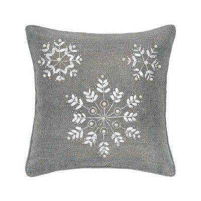 C&F Home 16" x 16" Silver Snowflake Hand Crafted Ribbon Art Christmas Holiday Throw Pillow