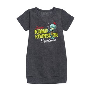 Girls' - SpongeBob SquarePants - Kamp Koral Kamp Kounselor Squidward Graphic Short Sleeve Fleece Dress - 1 of 4