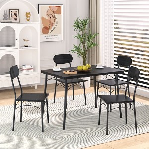 VECELO 5-Piece Dining Table Set for 4, Modern Kitchen Table and 4 Chairs, MDF Tabletop with Metal Frame, Space-Saving Dining Room Set for Small Spaces - 1 of 4