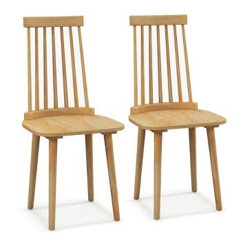 Costway Windsor Dining Chairs Set of 2/4 Dining Chairs with High Spindle Back Natural
