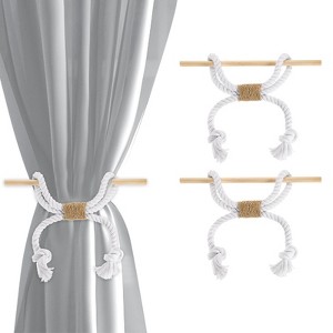 Unique Bargains Cotton Hand-Woven Decorative Tassel Curtain Tiebacks with Wood Club - 1 of 4