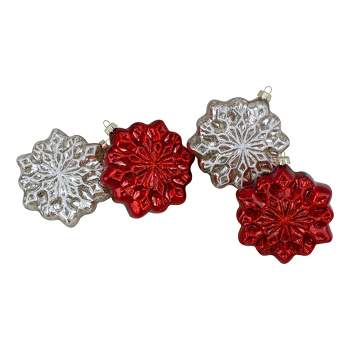 Northlight 4ct Red And White Floral Christmas Ball Ornaments 3.25 ...